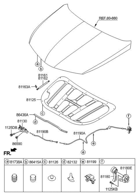 2015 Hyundai Azera LIFTER-Hood,RH Diagram for 81171-3V000