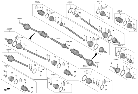2007 Hyundai Azera BOOT KIT-DIFF SIDE,RH Diagram for 495R5-T1000