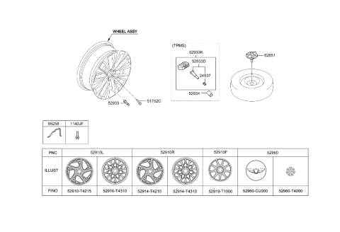 2023 Hyundai Genesis G90 Wheel & Cap Diagram