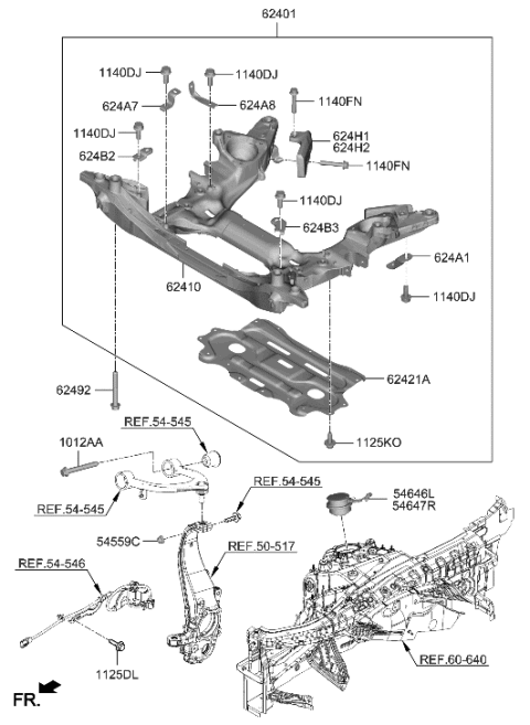 2023 Hyundai Genesis G90 Front Suspension Crossmember Diagram