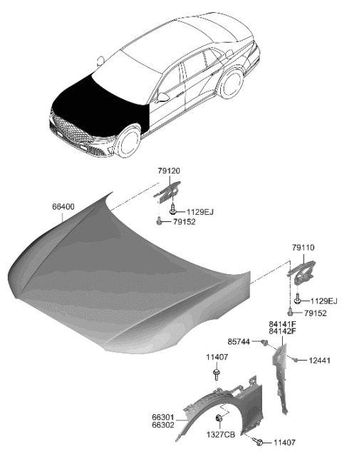 2023 Hyundai Genesis G90 Fender & Hood Panel Diagram