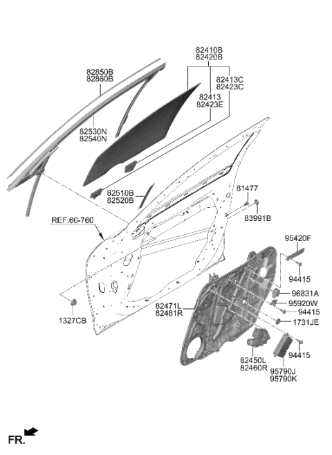 2023 Hyundai Genesis G90 Front Door Window Regulator & Glass Diagram