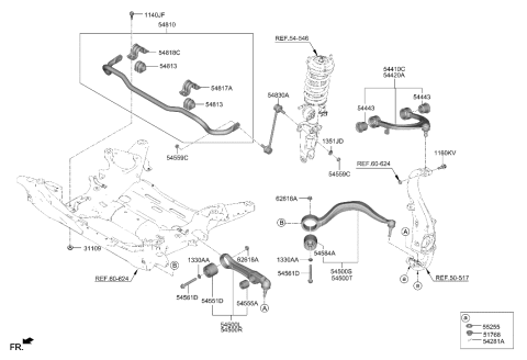 2023 Hyundai Genesis G90 LINK ASSY-FRONT STABILIZER Diagram for 54830-T1500