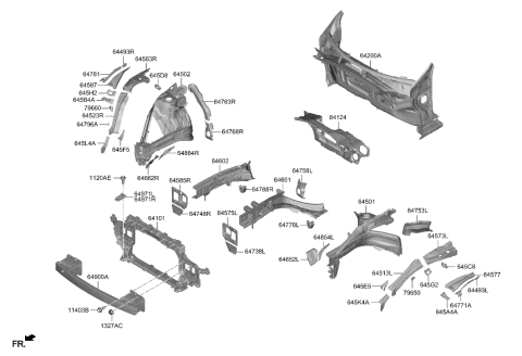 1991 Hyundai Elantra CARRIER ASSY-FRONT END MODULE Diagram for 64101-GI000