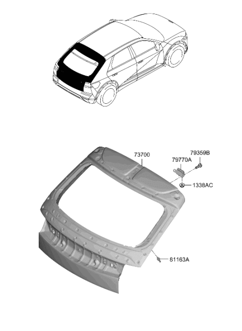 1991 Hyundai Elantra HINGE ASSY-TAIL GATE Diagram for 72910-GI000
