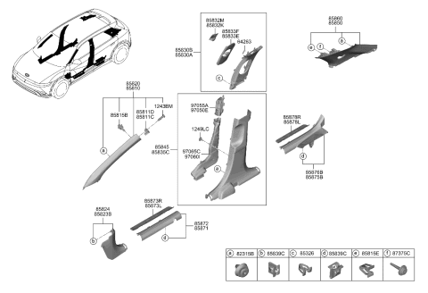 1991 Hyundai Elantra Clip-Back Panel Molding Mounting Diagram for 81723-B1000