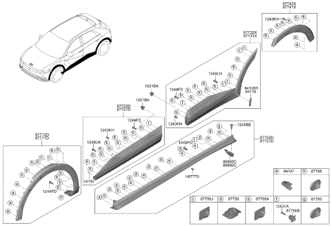 2023 Hyundai Ioniq 5 CLIP-SIDE SILL MOULDING MTG Diagram for 87758-GI100