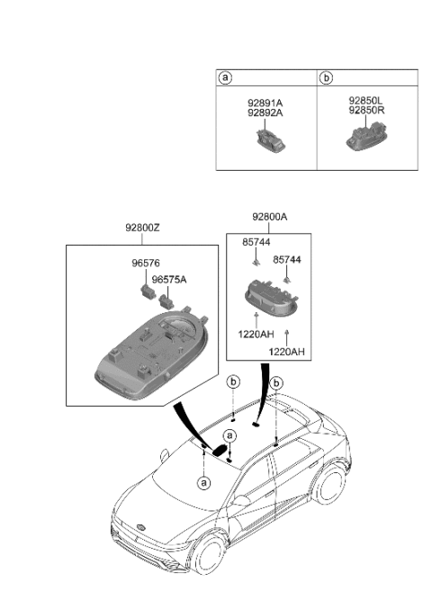 2022 Hyundai Ioniq 5 LAMP ASSY-OVERHEAD CONSOLE Diagram for 92810-GI070-YGU