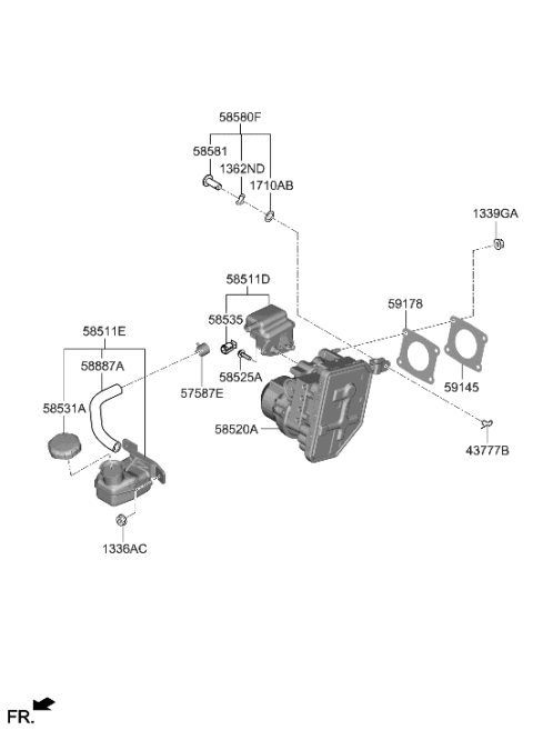 2022 Hyundai Ioniq 5 Brake Master Cylinder & Booster Diagram