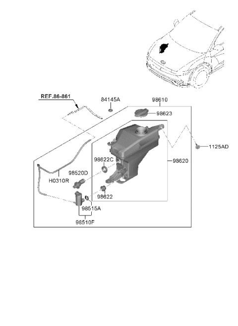 1991 Hyundai Elantra RESERVOIR ASSY-W/SHLD WASHER Diagram for 98611-GI100