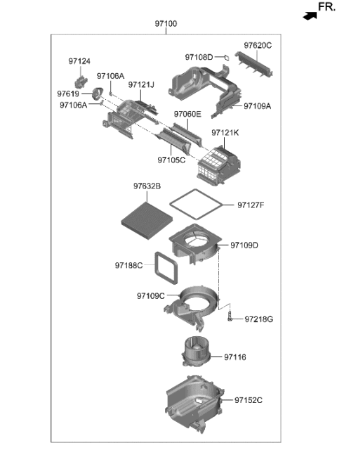 1991 Hyundai Elantra MOTOR & FAN ASSY-A/C BLOWER Diagram for 97113-GI000