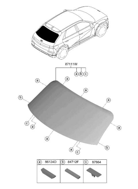 2023 Hyundai Ioniq 5 Rear Window Glass & Moulding Diagram