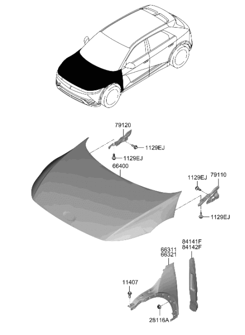2023 Hyundai Ioniq 5 Fender & Hood Panel Diagram