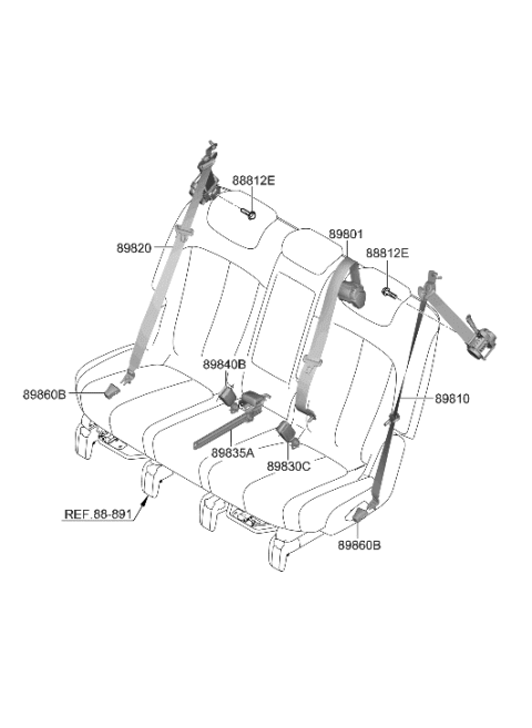 2016 Hyundai Azera S/BELT ASSY-RR,RH Diagram for 89820-GI500-YGN