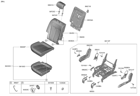 1991 Hyundai Elantra CUSHION ASSY-2ND SEAT,RH Diagram for 89200-GI200-NKP
