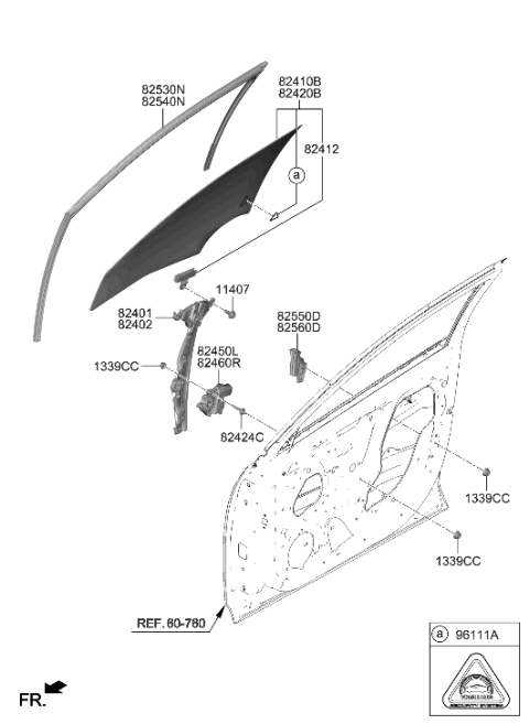 2016 Hyundai Azera REGULATOR ASSY-FR DR WDO LH Diagram for 82403-GI000