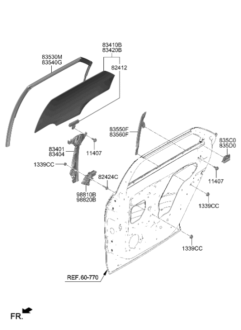 2023 Hyundai Ioniq 5 RUN-RR DR WINDOW GLASS,RH Diagram for 83540-GI000