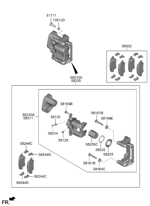 2016 Hyundai Azera CALIPER KIT-RR BRAKE,RH Diagram for 58311-GIA00