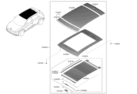1991 Hyundai Elantra GLASS ASSY-VISIONROOF RR Diagram for 81640-GI000