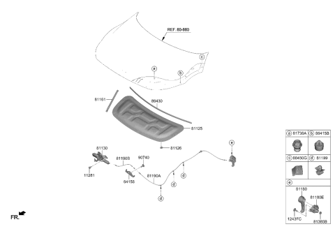 1991 Hyundai Elantra LATCH ASSY-HOOD Diagram for 81130-GI000