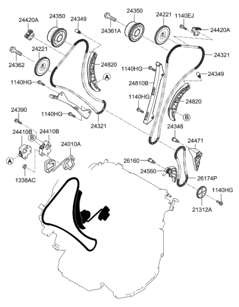 2000 Hyundai Tiburon Adapter Assembly-Tensioner Diagram for 24010-3C520