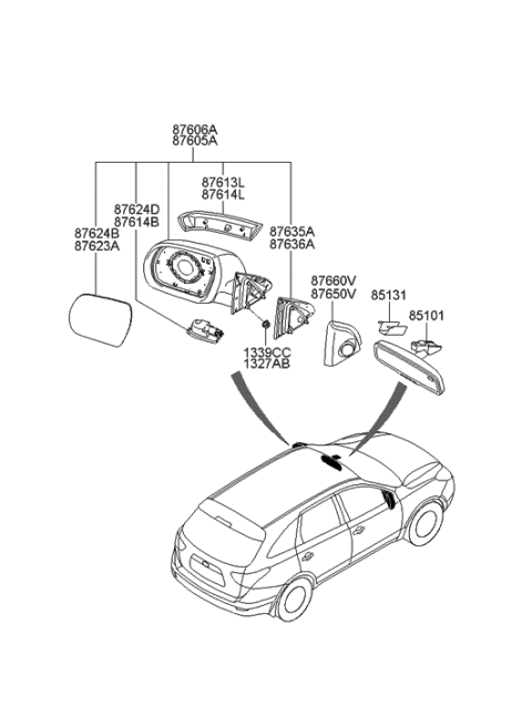 2011 Hyundai Veracruz Pad-Outside Mirror,LH Diagram for 87615-3J000