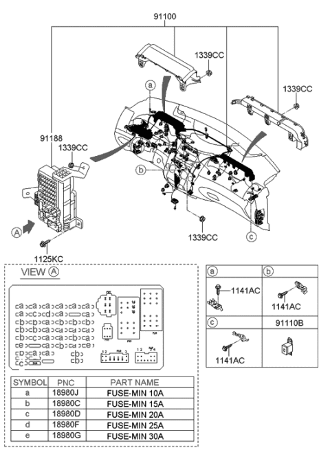 2019 Hyundai Sonata Hybrid Instrument Panel Junction Box Assembly Diagram for 91950-3J110