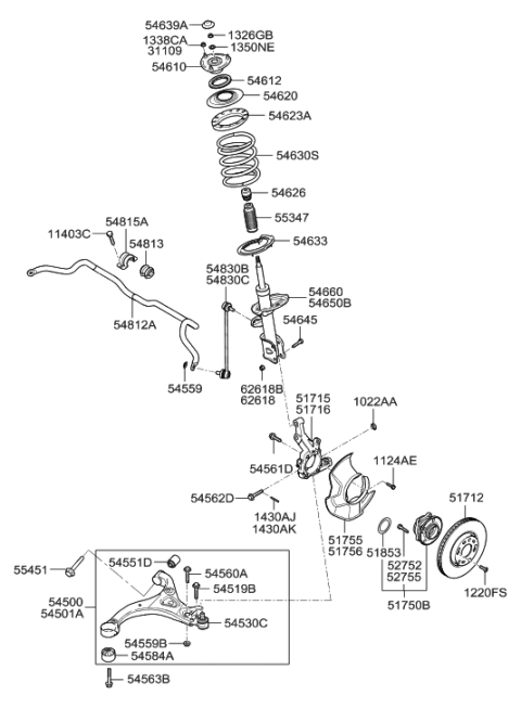 2007 Hyundai Veracruz Knuckle-Front Axle,LH Diagram for 51715-2B050