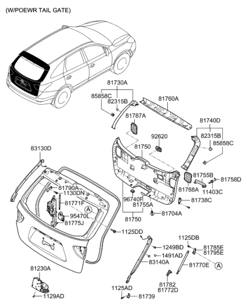 1998 Hyundai Tiburon Tail Gate Latch Assembly Diagram for 81230-3J000
