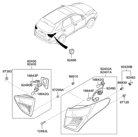1997 Hyundai Tiburon Lamp Assembly-Rear Combination Inside,LH Diagram for 92405-3J000