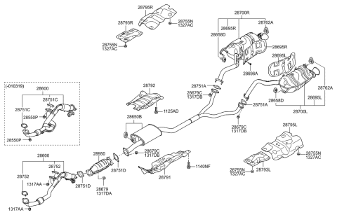 2007 Hyundai Veracruz Catalytic Converter Assembly Diagram for 28950-3CAK0