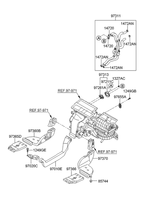 2007 Hyundai Veracruz Duct-Rear Heating Rear,LH Diagram for 97365-3J000