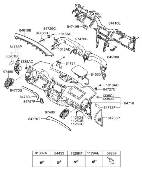 2012 Hyundai Veracruz Bezel Assembly-Keyset Diagram for 84757-3J000-WK