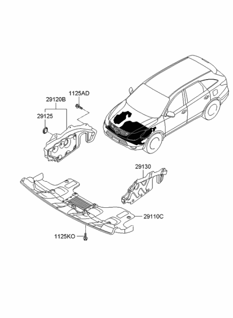 2009 Hyundai Veracruz Cover-Engine Under,LH Diagram for 29130-3J000