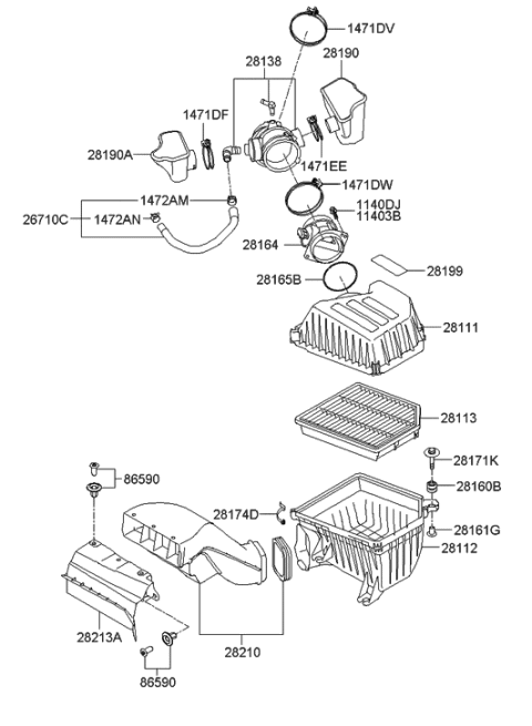 1997 Hyundai Tiburon Hose-Air Intake Diagram for 28138-3J100