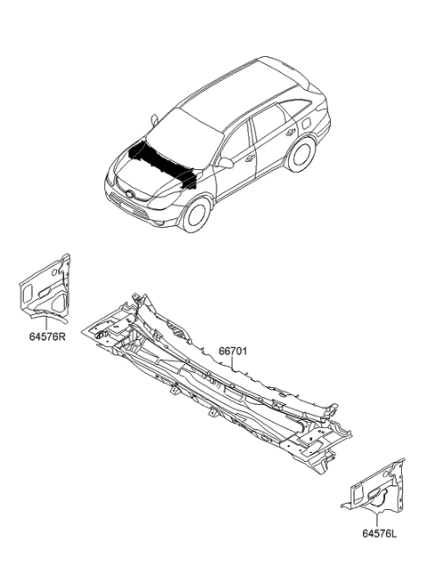 2010 Hyundai Veracruz Panel-Fender Apron Upper Outer Rear,RH Diagram for 64586-3J200