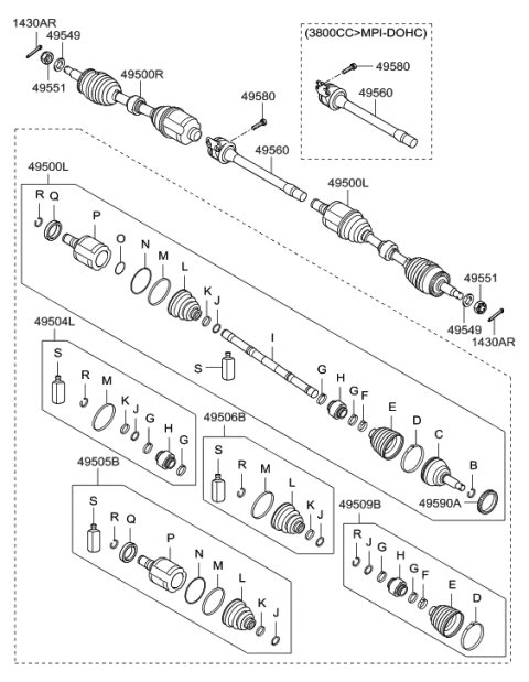 1996 Hyundai Tiburon Boot Kit-Front Axle Wheel Side LH Diagram for 49509-3JA00