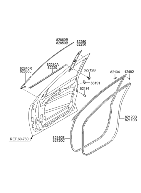 2012 Hyundai Veracruz Front Door Moulding Diagram