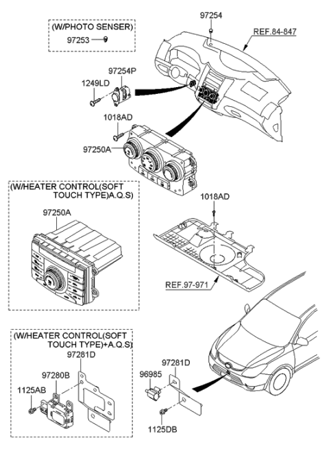 2000 Hyundai Tiburon Heater Control Assembly Diagram for 97250-3J861-6Y