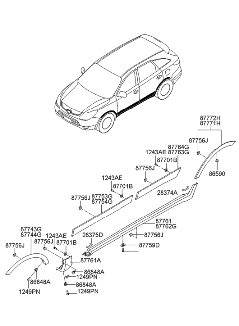 2008 Hyundai Veracruz Garnish-Side Fender,LH Diagram for 87713-3J000