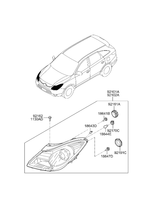 1996 Hyundai Tiburon Headlamp Assembly, Left Diagram for 92101-3J050