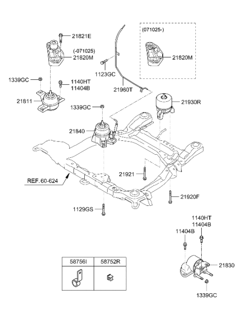 2011 Hyundai Veracruz Engine Mounting Bracket Assembly Diagram for 21820-3J000