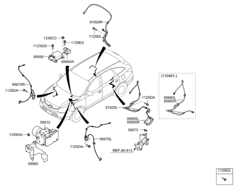 1997 Hyundai Tiburon Sensor Assembly-Yaw Rate&G Diagram for 95690-3J100