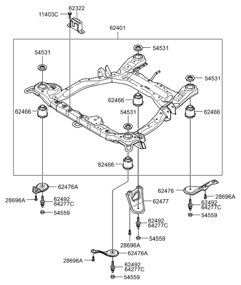 2000 Hyundai Tiburon Bushing-Crossmember Mounting Diagram for 62486-3J000