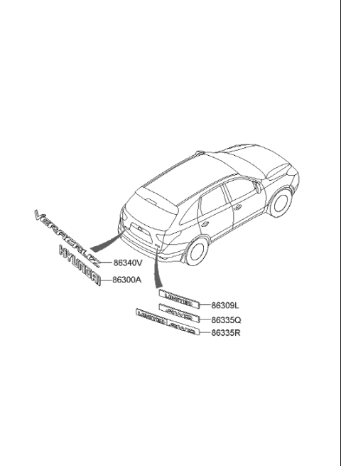 2019 Hyundai Sonata Hybrid Veracruz Emblem Diagram for 86310-3J000