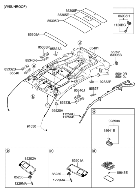 2006 Hyundai Veracruz Sunvisor & Head Lining Diagram 2