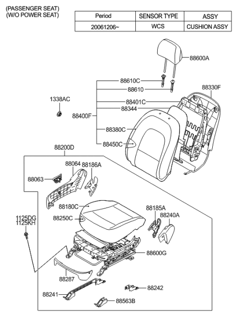 2008 Hyundai Veracruz Front Seat Diagram 1