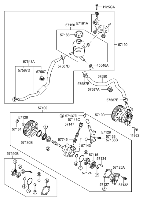 2000 Hyundai Tiburon Reservoir & Hose Assembly-Power Steering G Diagram for 57190-3J000