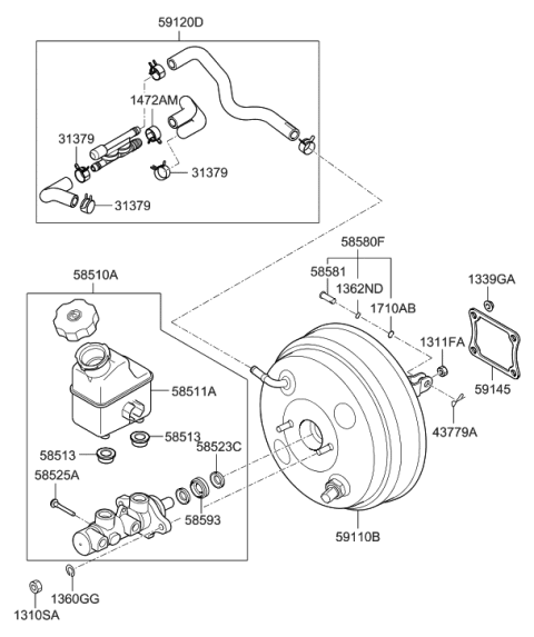 1996 Hyundai Tiburon Hose Assembly-Intensifier Diagram for 59120-3J000