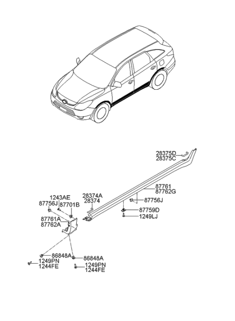 2009 Hyundai Veracruz Body Side Trim Diagram 2